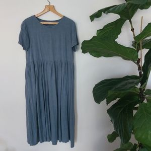 Oversized linen/ cotton medium blue midi dress…